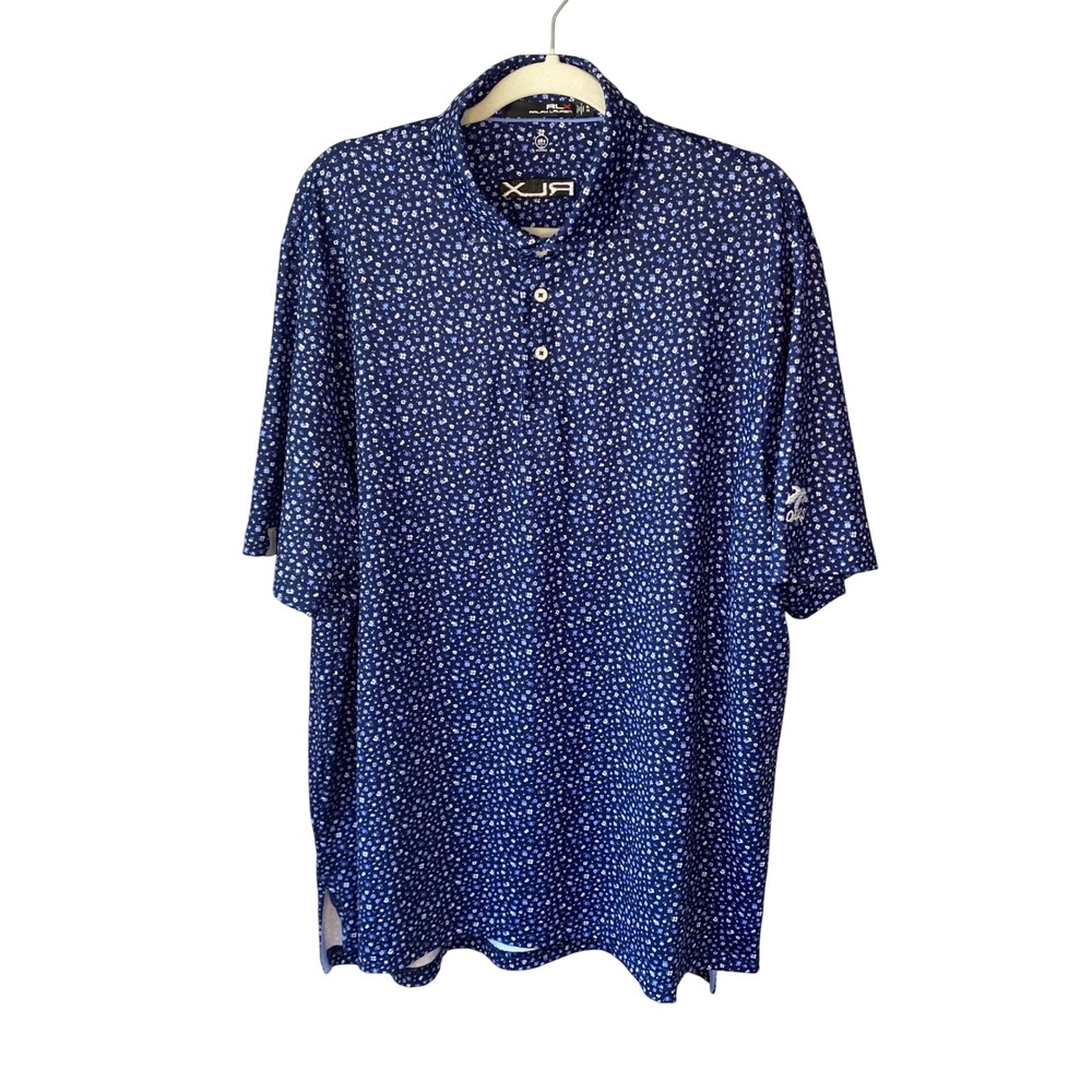 RLX Ralph Lauren Mens XL Navy Blue Floral‎ Ditsy Performance Golf Polo Shirt